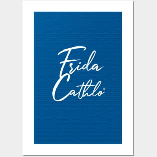 Blue Text W back Cat Frida Cathlo version of - Frida Kahlo Posters and Art